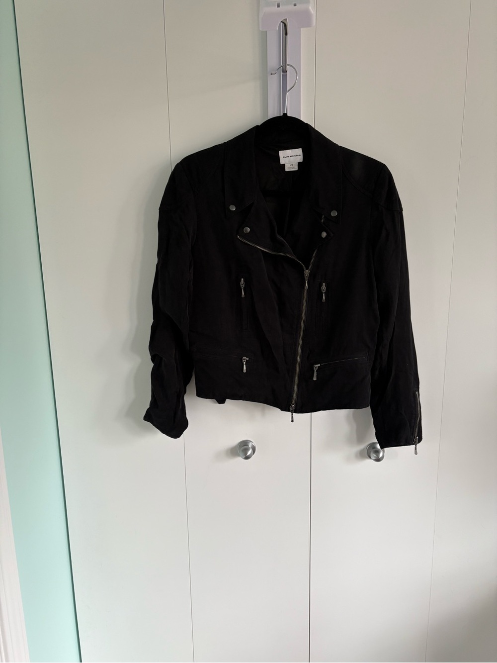 Club Monaco Black Moto-Style Asymmetrical Zip Jacket